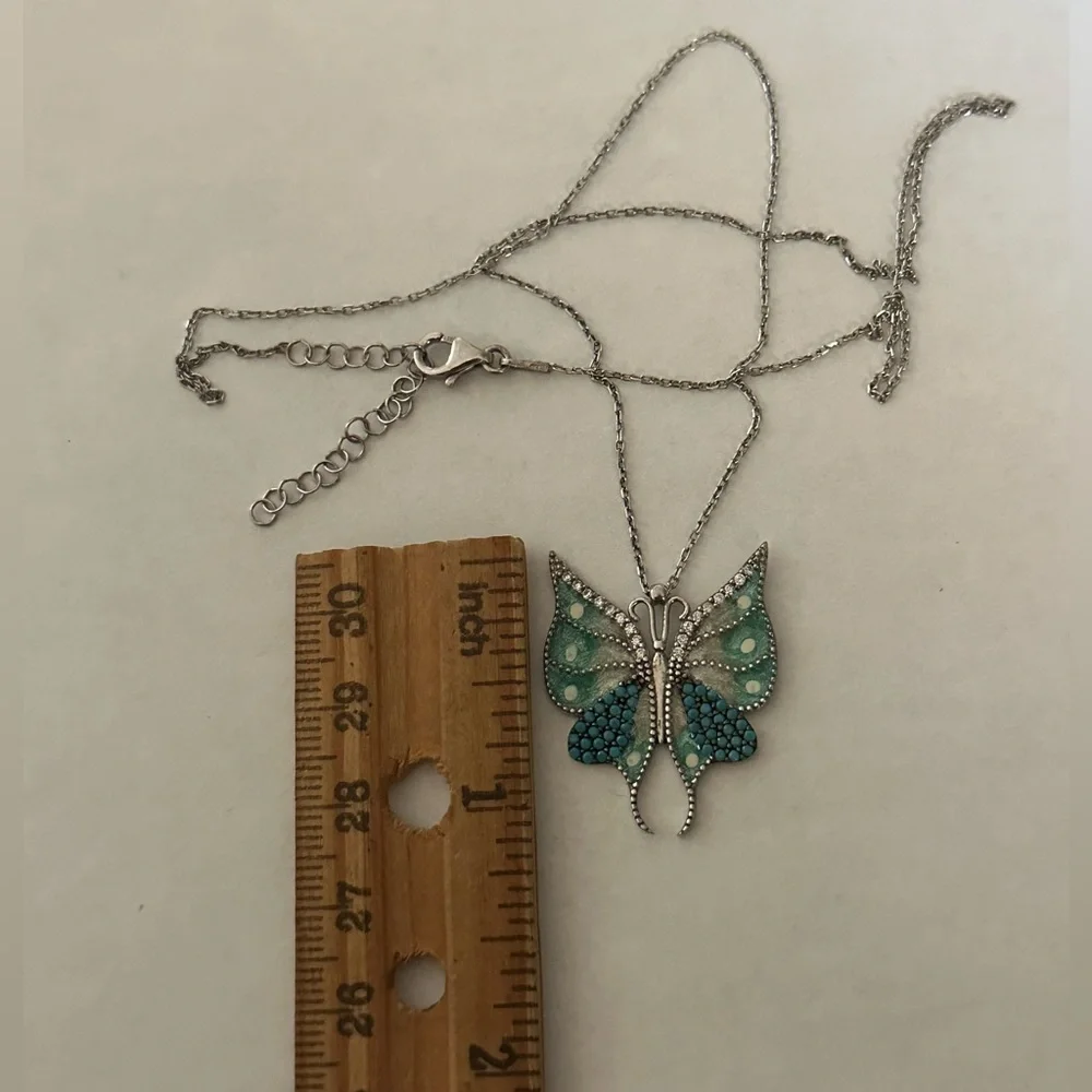 925 Silver butterfly necklace blue turquoise stones